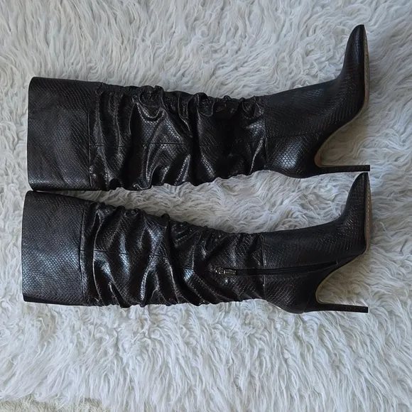 Vince Camuto Brown/Black Snakeskin OTK Kentelli Ruched Boots