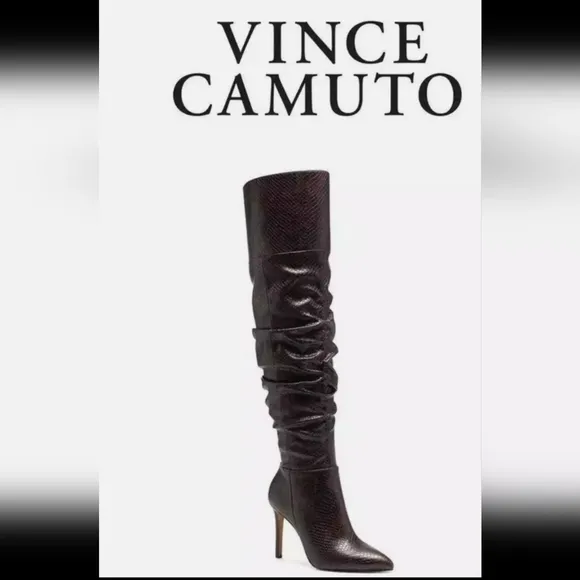 Vince Camuto Brown/Black Snakeskin OTK Kentelli Ruched Boots