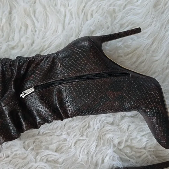 Vince Camuto Brown/Black Snakeskin OTK Kentelli Ruched Boots