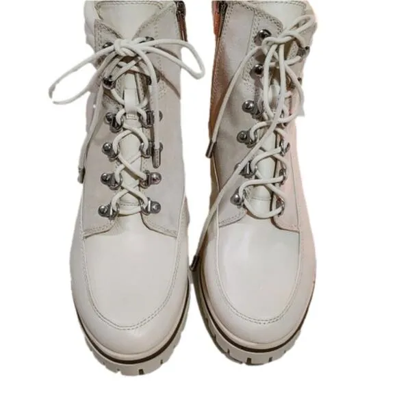 Vince Camuto Cream Lug Sole Hiking Combat Donenta Block Heel Bootie Boots Sz 10