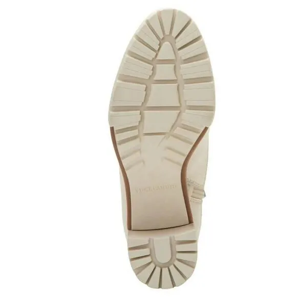 Vince Camuto Cream Lug Sole Hiking Combat Donenta Block Heel Bootie Boots Sz 10