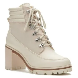 Vince Camuto Cream Lug Sole Hiking Combat Donenta Block Heel Bootie Boots Sz 10