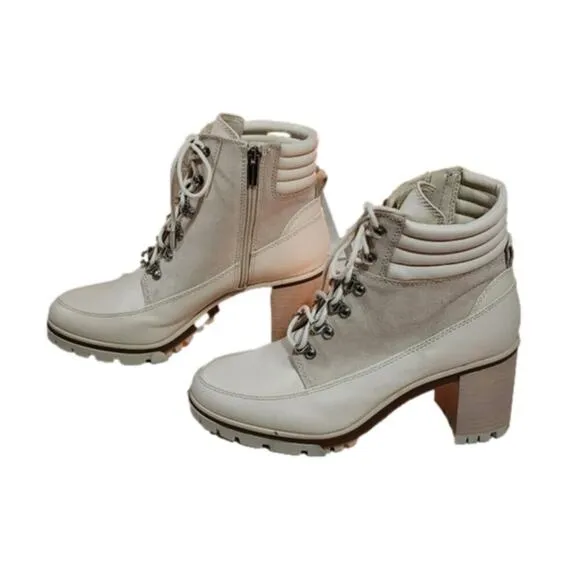 Vince Camuto Cream Lug Sole Hiking Combat Donenta Block Heel Bootie Boots Sz 10