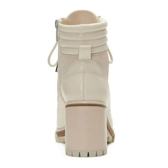 Vince Camuto Cream Lug Sole Hiking Combat Donenta Block Heel Bootie Boots Sz 10