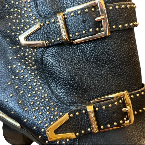 Vince Camuto Tema Gold Studded Leather Bootie punk biker grunge cowgirl glamrock