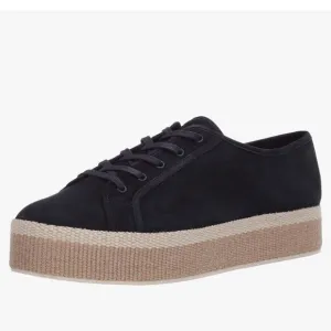 Vince Wolfe Suede Low Top Navy Platform Sneakers With Jute Sole, Size 7 NWOB