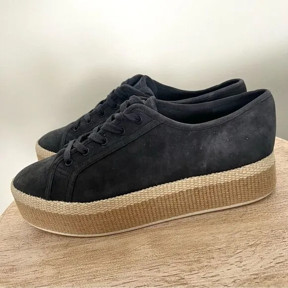 Vince Wolfe Suede Low Top Navy Platform Sneakers With Jute Sole, Size 7 NWOB