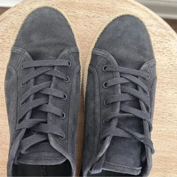 Vince Wolfe Suede Low Top Navy Platform Sneakers With Jute Sole, Size 7 NWOB