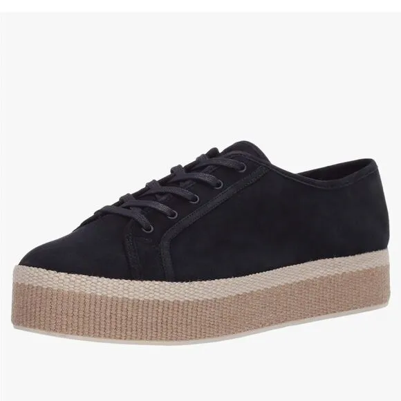 Vince Wolfe Suede Low Top Navy Platform Sneakers With Jute Sole, Size 7 NWOB