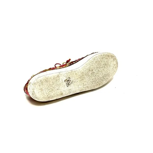 Vintage 1980s red and gold sequin canvas lace up party sneakers
