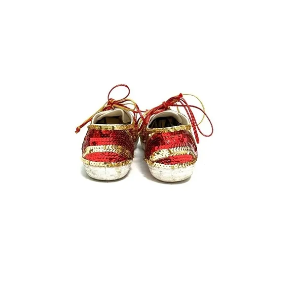 Vintage 1980s red and gold sequin canvas lace up party sneakers