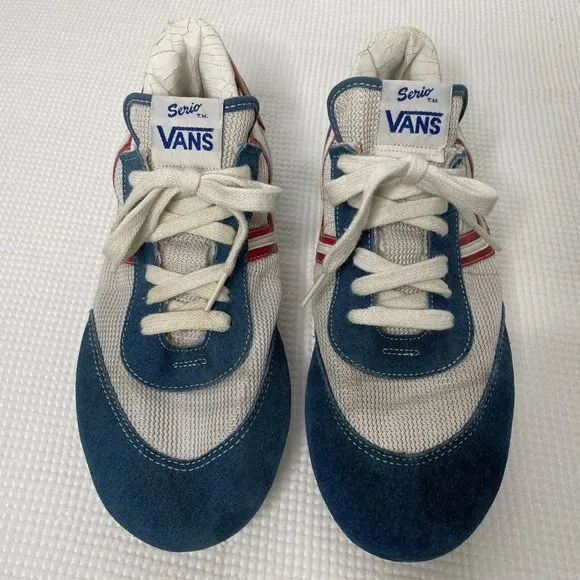 Vintage 80s Original Vans Serios Style #152 Sneakers Red White Blue Suede