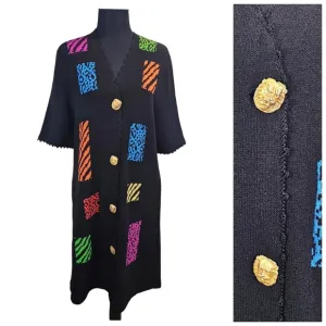 Vintage Antonella PreveSantana Knit Black Sweater Dress Sz Large 80s Artsy Chic