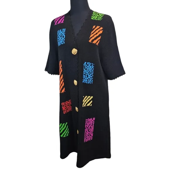 Vintage Antonella PreveSantana Knit Black Sweater Dress Sz Large 80s Artsy Chic