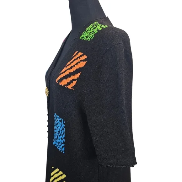Vintage Antonella PreveSantana Knit Black Sweater Dress Sz Large 80s Artsy Chic