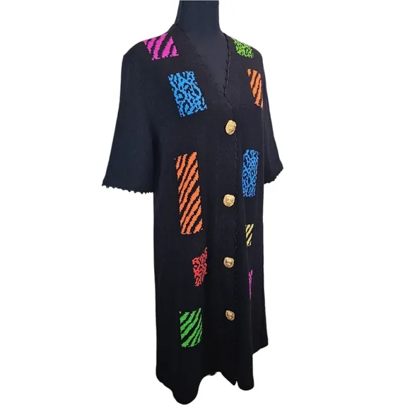Vintage Antonella PreveSantana Knit Black Sweater Dress Sz Large 80s Artsy Chic