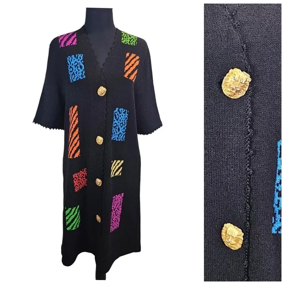 Vintage Antonella PreveSantana Knit Black Sweater Dress Sz Large 80s Artsy Chic