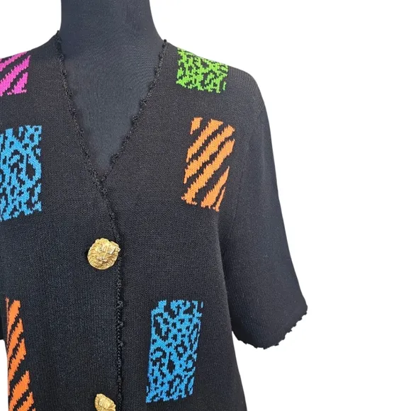 Vintage Antonella PreveSantana Knit Black Sweater Dress Sz Large 80s Artsy Chic