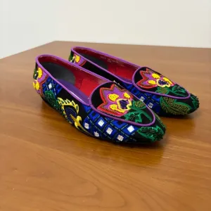 Vintage Beverly Feldman Frankie and Baby Flats Embroidered Floral Smoking Shoes