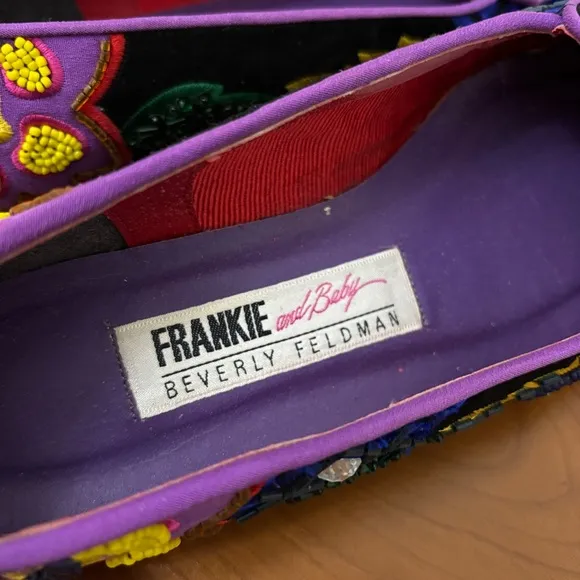 Vintage Beverly Feldman Frankie and Baby Flats Embroidered Floral Smoking Shoes