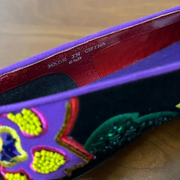 Vintage Beverly Feldman Frankie and Baby Flats Embroidered Floral Smoking Shoes