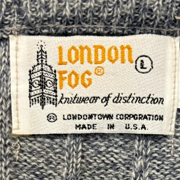 Vintage London Fog Sweater Vest Classic Ribbed Knit Made In The USA Gray Size L