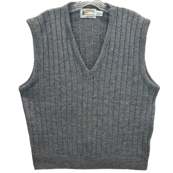 Vintage London Fog Sweater Vest Classic Ribbed Knit Made In The USA Gray Size L