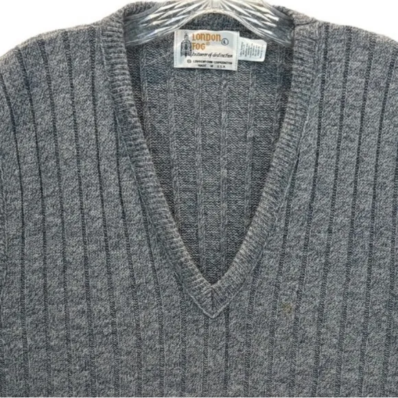 Vintage London Fog Sweater Vest Classic Ribbed Knit Made In The USA Gray Size L