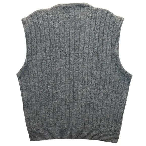 Vintage London Fog Sweater Vest Classic Ribbed Knit Made In The USA Gray Size L