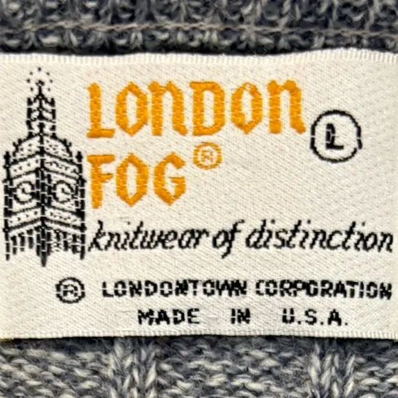 Vintage London Fog Sweater Vest Classic Ribbed Knit Made In The USA Gray Size L