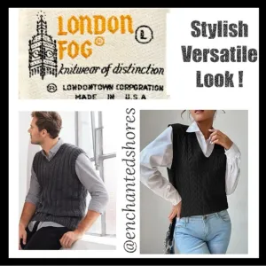 Vintage London Fog Sweater Vest Classic Ribbed Knit Made In The USA Gray Size L