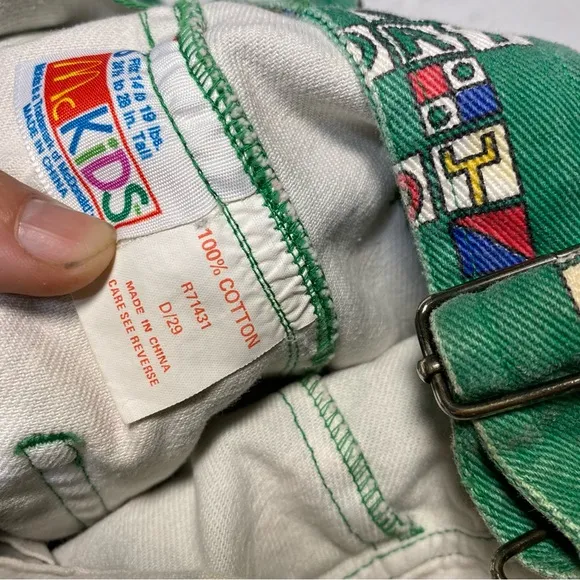 Vintage McKids McDonald’s Toddler Overalls! Block Sports Print Green Denim Sears