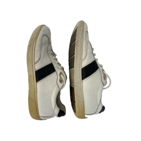 Vintage Prada Men’s Leather Shoes White With Black Stripe Size 9