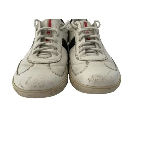 Vintage Prada Men’s Leather Shoes White With Black Stripe Size 9