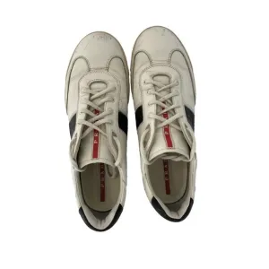 Vintage Prada Men’s Leather Shoes White With Black Stripe Size 9