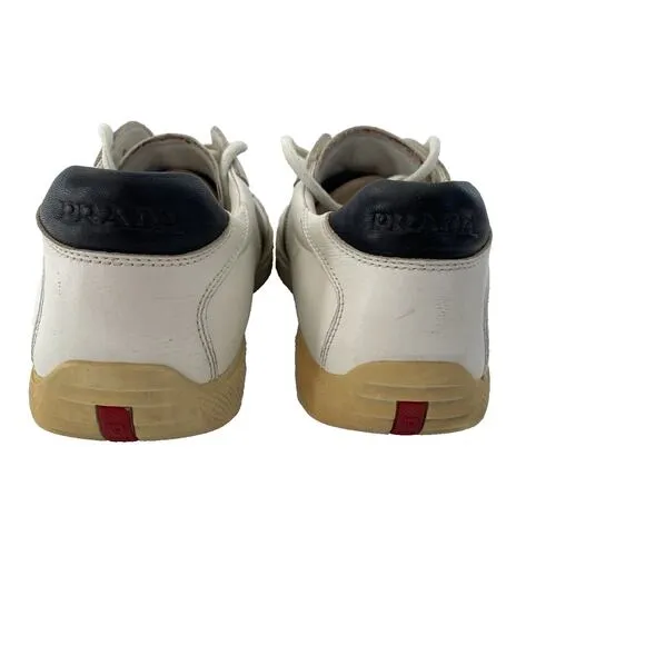 Vintage Prada Men’s Leather Shoes White With Black Stripe Size 9