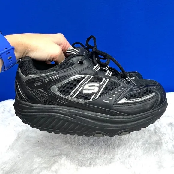 VINTAGE |•SKECHERS•| Shape-Ups! Black Activewear Walking Shoes Size 8