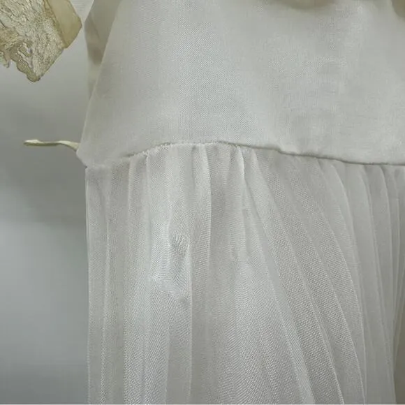 Vintage‎ Union Made 80s Frilly Ruffle Pleated Lace Short Sleeve Girls Dress Sz 7