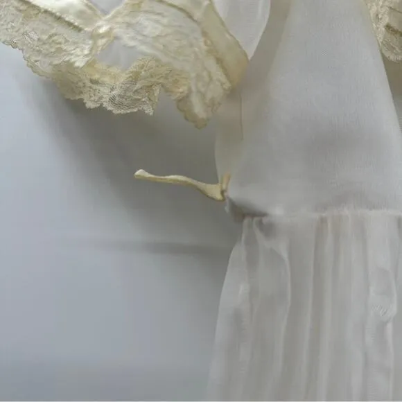 Vintage‎ Union Made 80s Frilly Ruffle Pleated Lace Short Sleeve Girls Dress Sz 7
