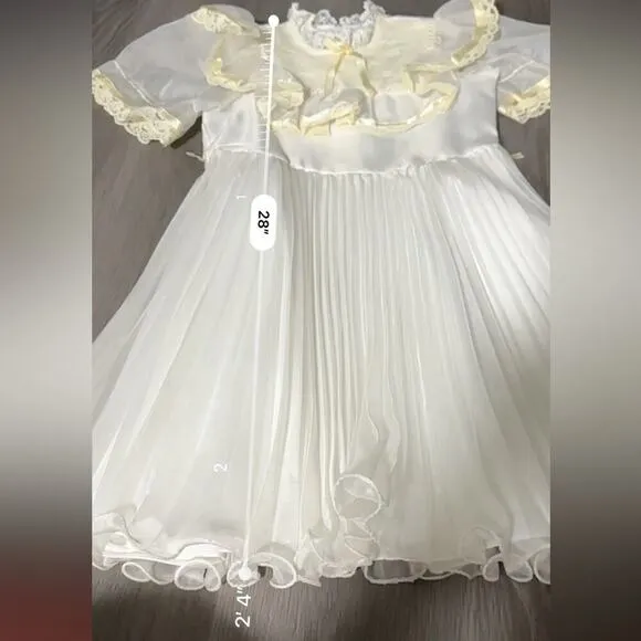 Vintage‎ Union Made 80s Frilly Ruffle Pleated Lace Short Sleeve Girls Dress Sz 7