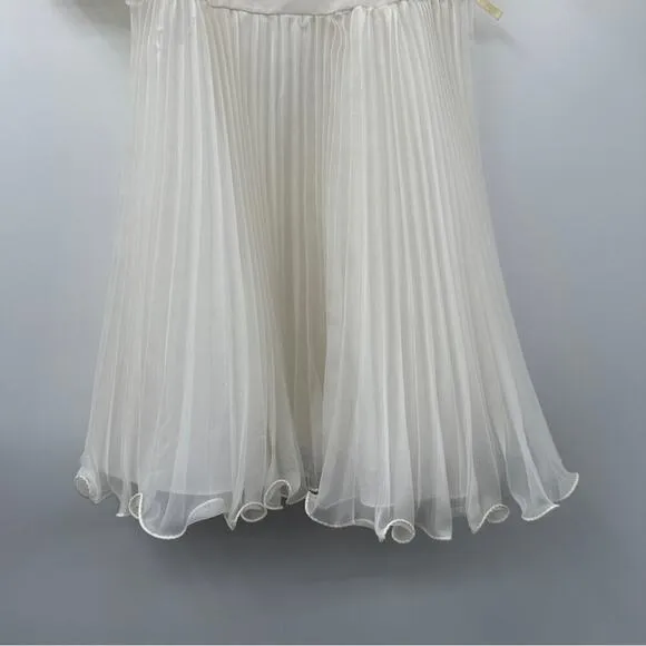 Vintage‎ Union Made 80s Frilly Ruffle Pleated Lace Short Sleeve Girls Dress Sz 7