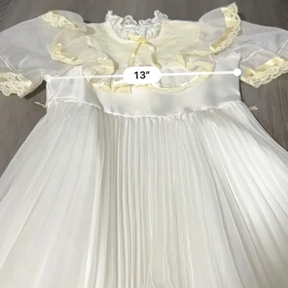 Vintage‎ Union Made 80s Frilly Ruffle Pleated Lace Short Sleeve Girls Dress Sz 7