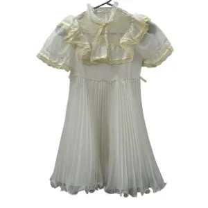 Vintage‎ Union Made 80s Frilly Ruffle Pleated Lace Short Sleeve Girls Dress Sz 7