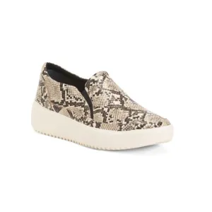 VIONIC Ivory Leather Kearny Comfort Snake Print Slip On Sneakers