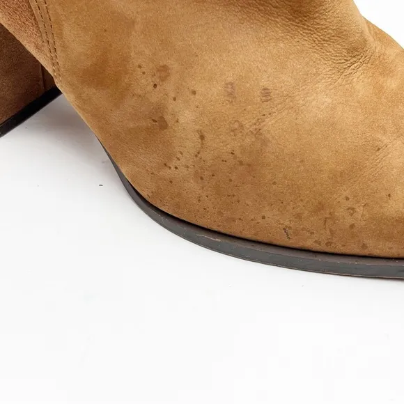 VIONIC Tenley Tan Suede Side Zipper Block Heel Arch Support Ankle Booties