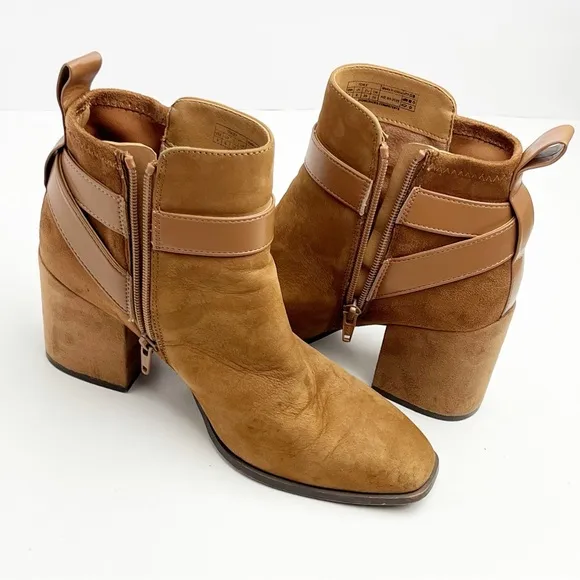 VIONIC Tenley Tan Suede Side Zipper Block Heel Arch Support Ankle Booties