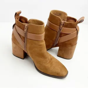VIONIC Tenley Tan Suede Side Zipper Block Heel Arch Support Ankle Booties
