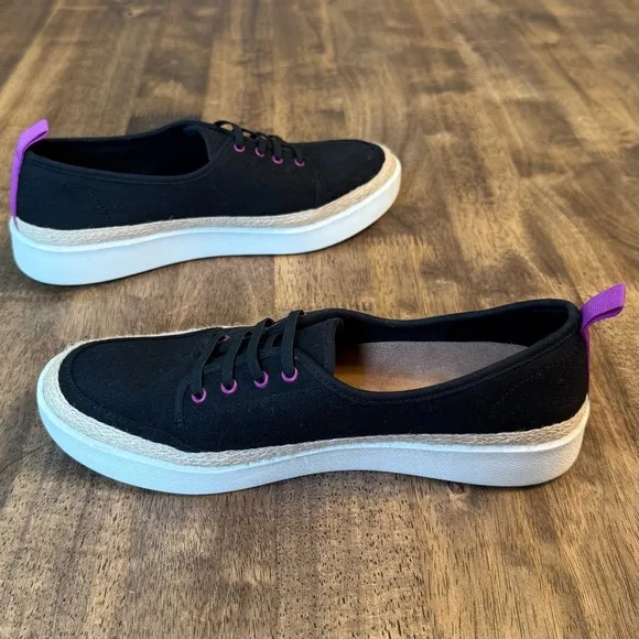 Vionic Women’s Essence Jovie Women's Canvas Casual Elastic Lace Sneaker BLK Sz 7