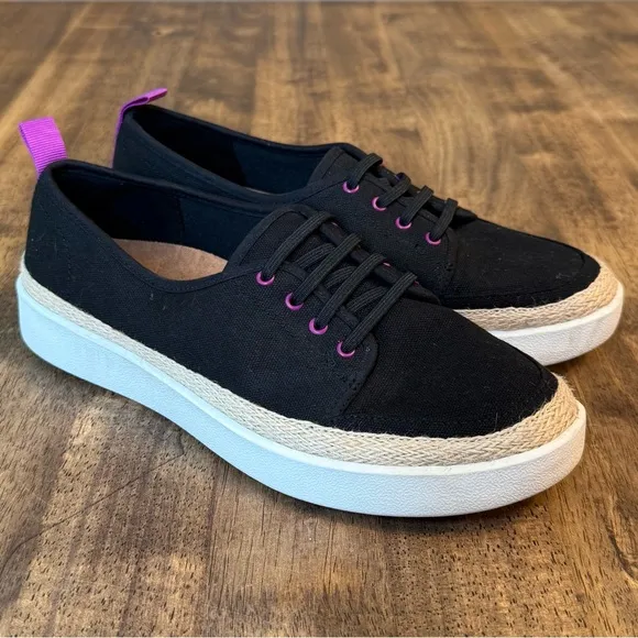 Vionic Women’s Essence Jovie Women's Canvas Casual Elastic Lace Sneaker BLK Sz 7