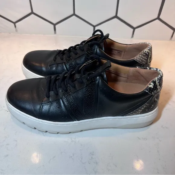 Vionic Womens Simasa Ray Black Leather Snakeskin Casual Shoes Sneakers Size 8